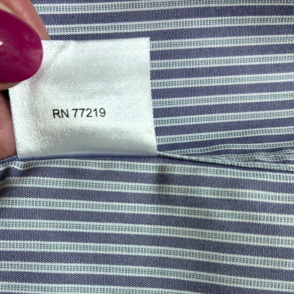 Awearness Kenneth Cole Mens Blue Striped Slim Fit Non-Iron Shirt 14.5 32/33 - Picture 6 of 8